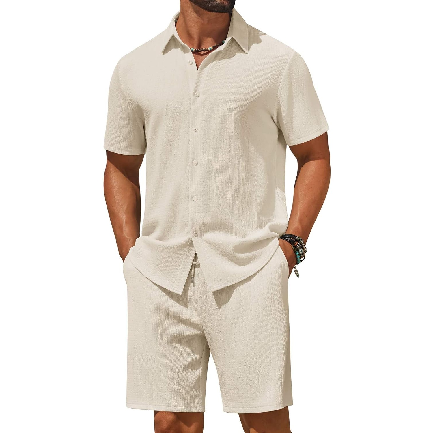 Casual Beach Short And Shirt Outfit Set For Men