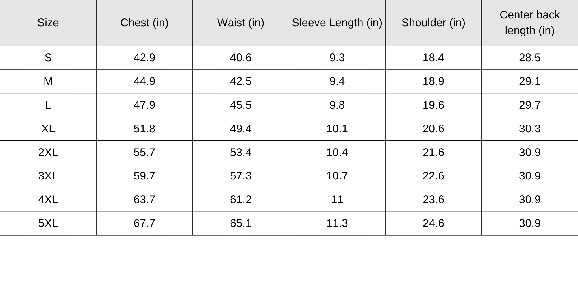 Size Chart