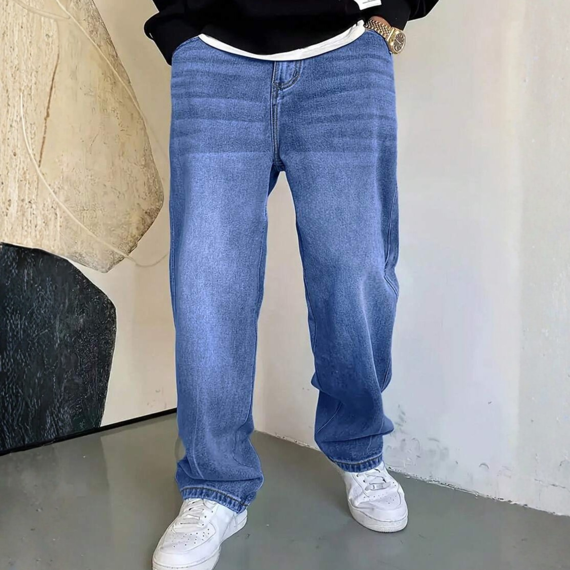 Washed Loose Straight Pants With Pockets For Men