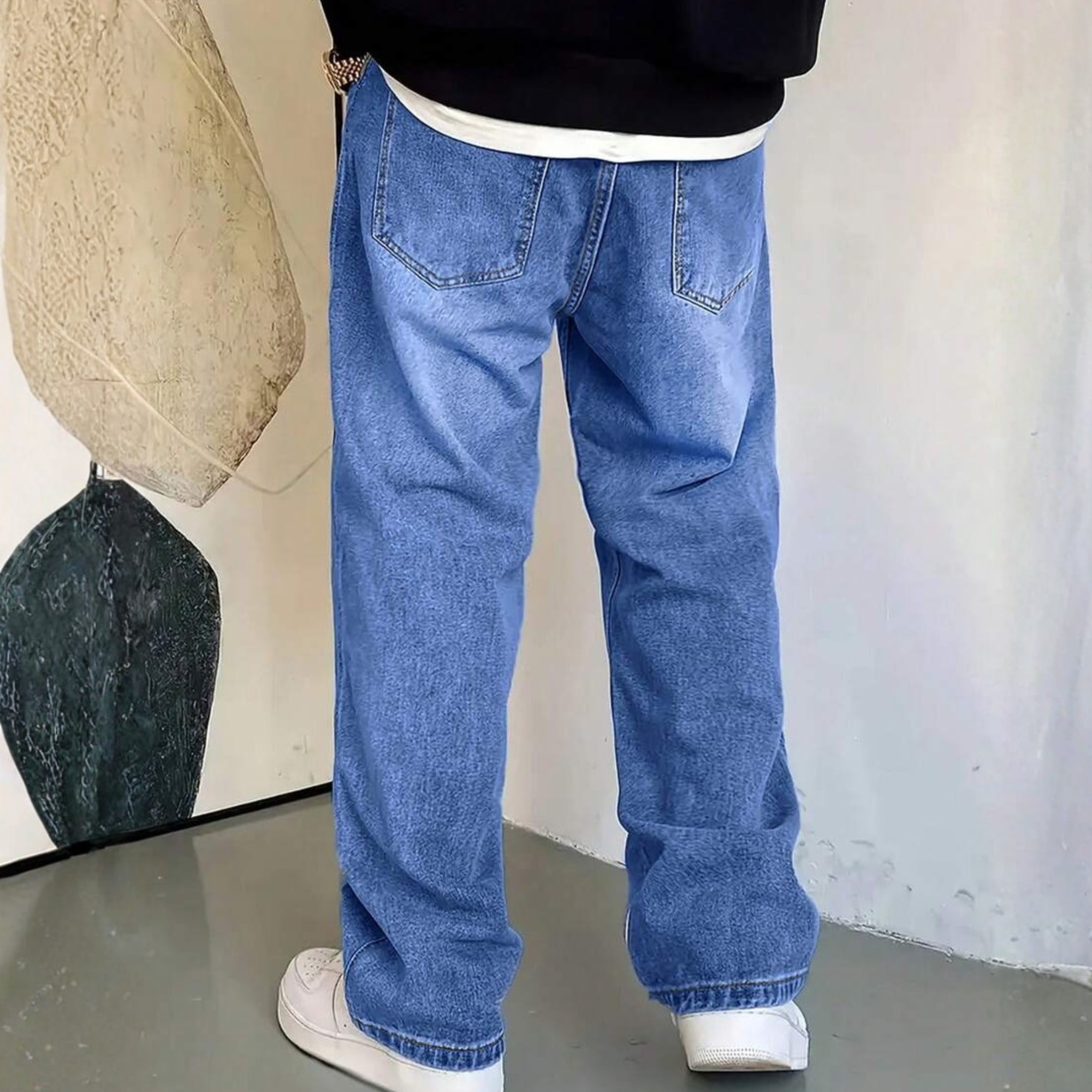 Washed Loose Straight Pants With Pockets For Men