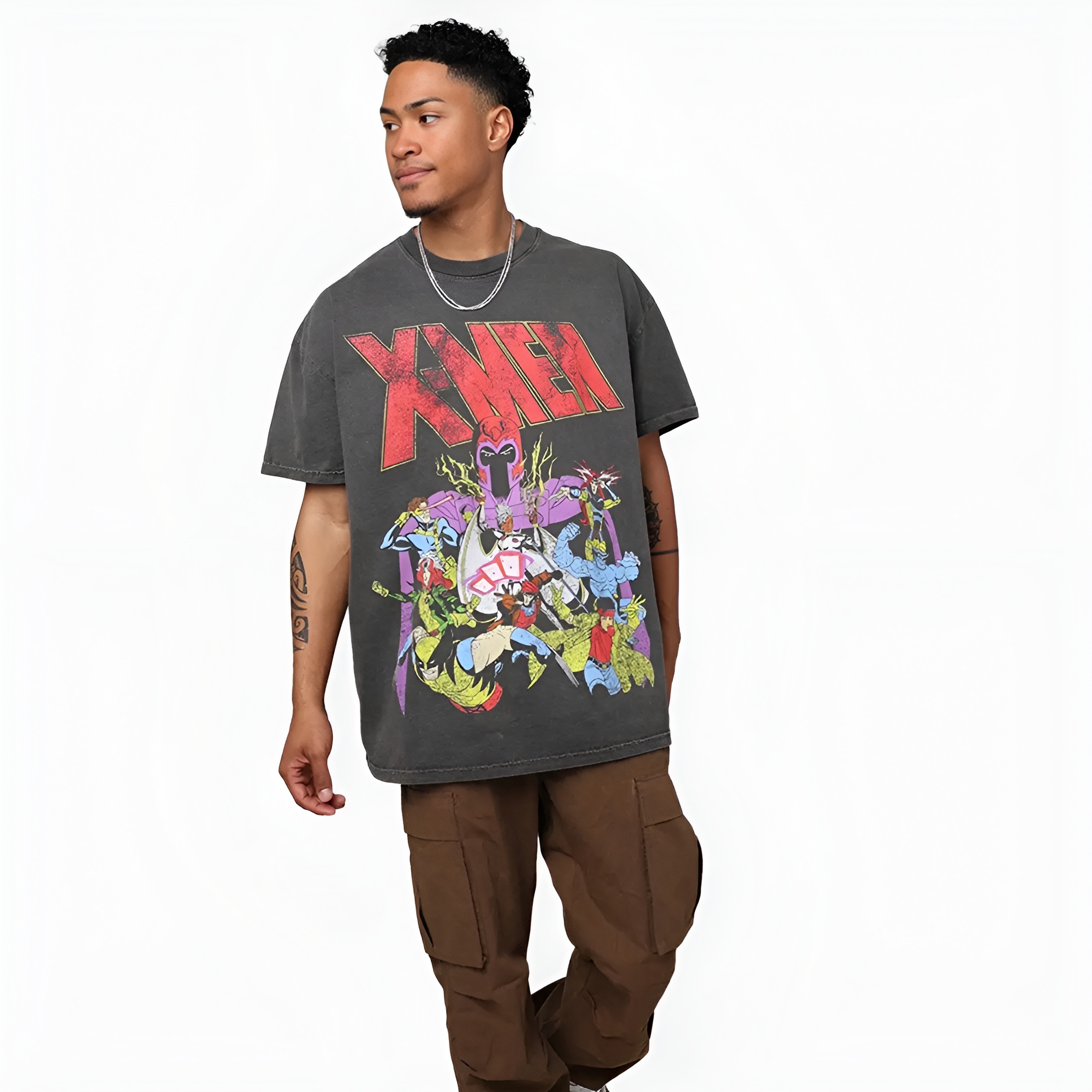 Marvel X-Men The X-Men Heavyweight Vintage T-Shirt Washed Black