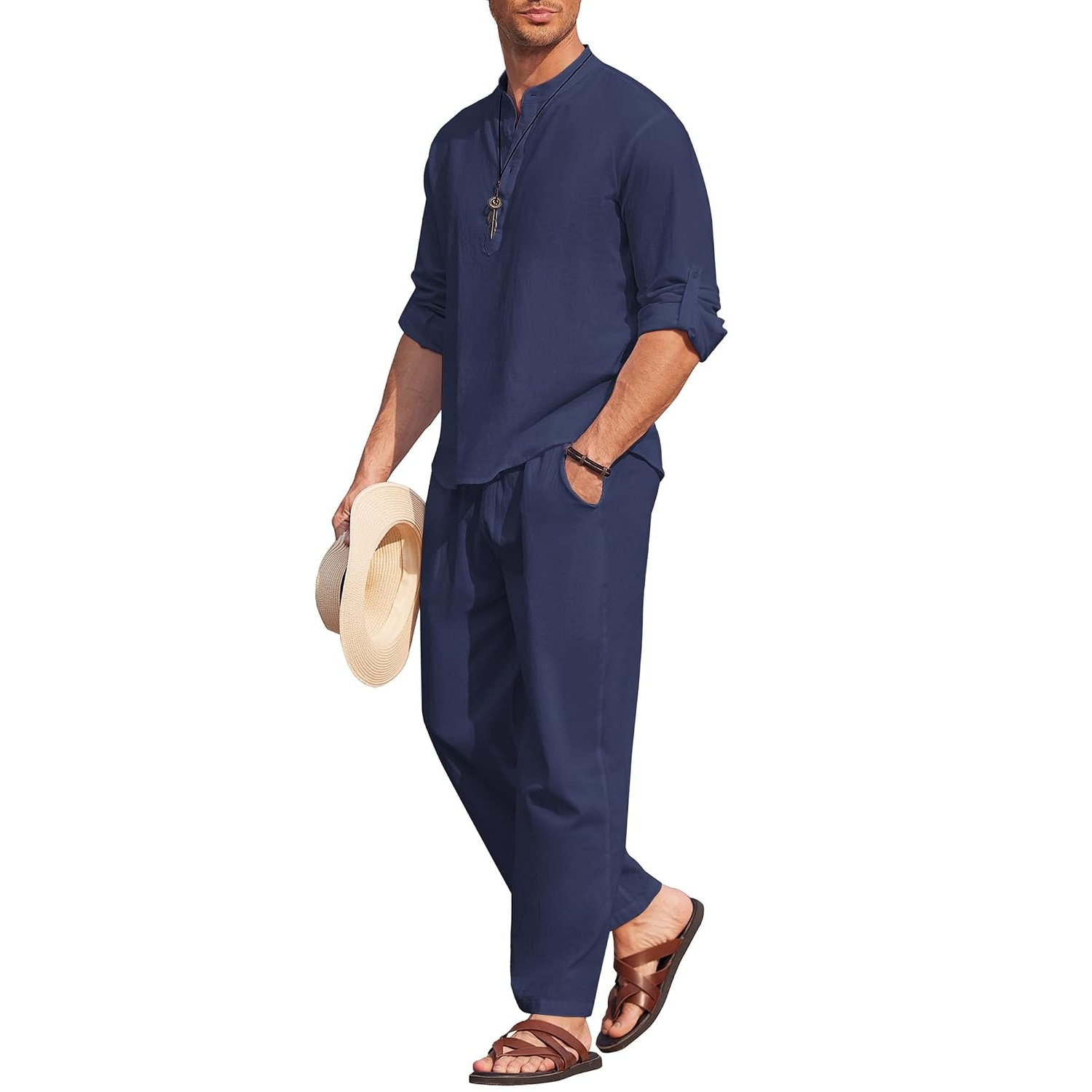 Casual Slim Cotton Linen Pant And Shirt Set For Men