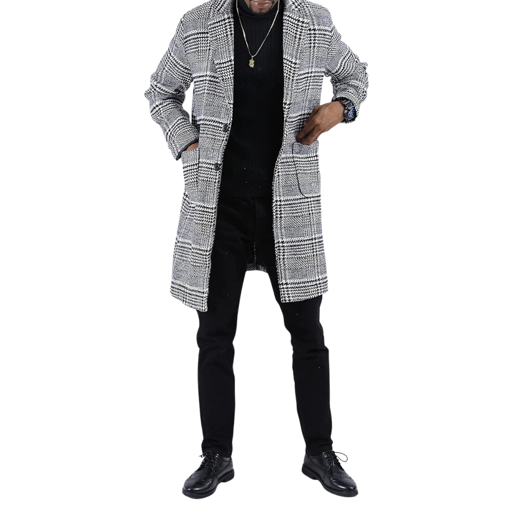 Men's Wool Blend Pea Coat Notched Collar Single Breasted Overcoat Warm Winter Trench Coat