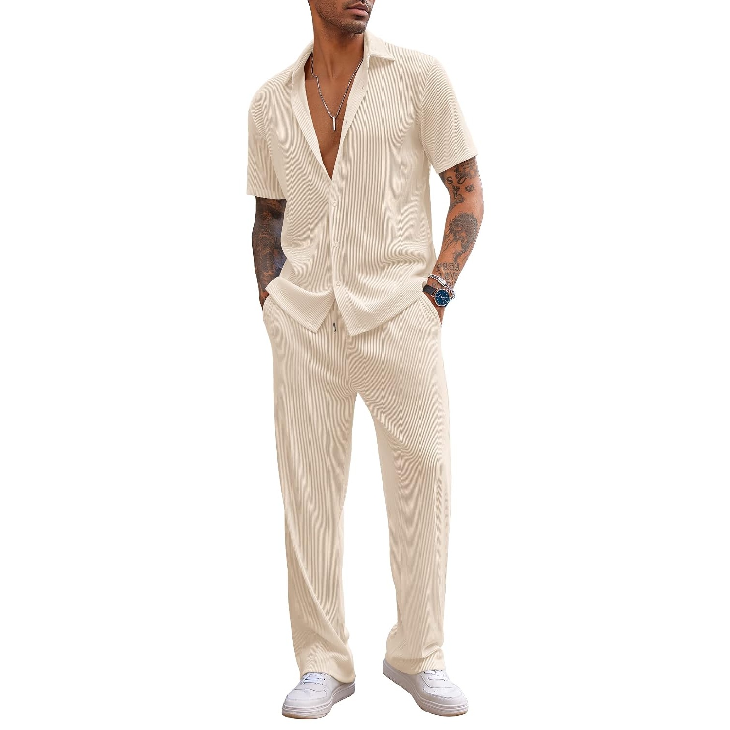 Short Sleeve Button Down Shirt And Short Set For Men