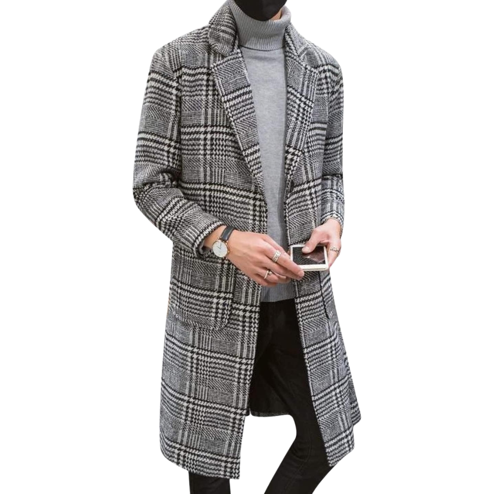 Men's Wool Blend Pea Coat Notched Collar Single Breasted Overcoat Warm Winter Trench Coat
