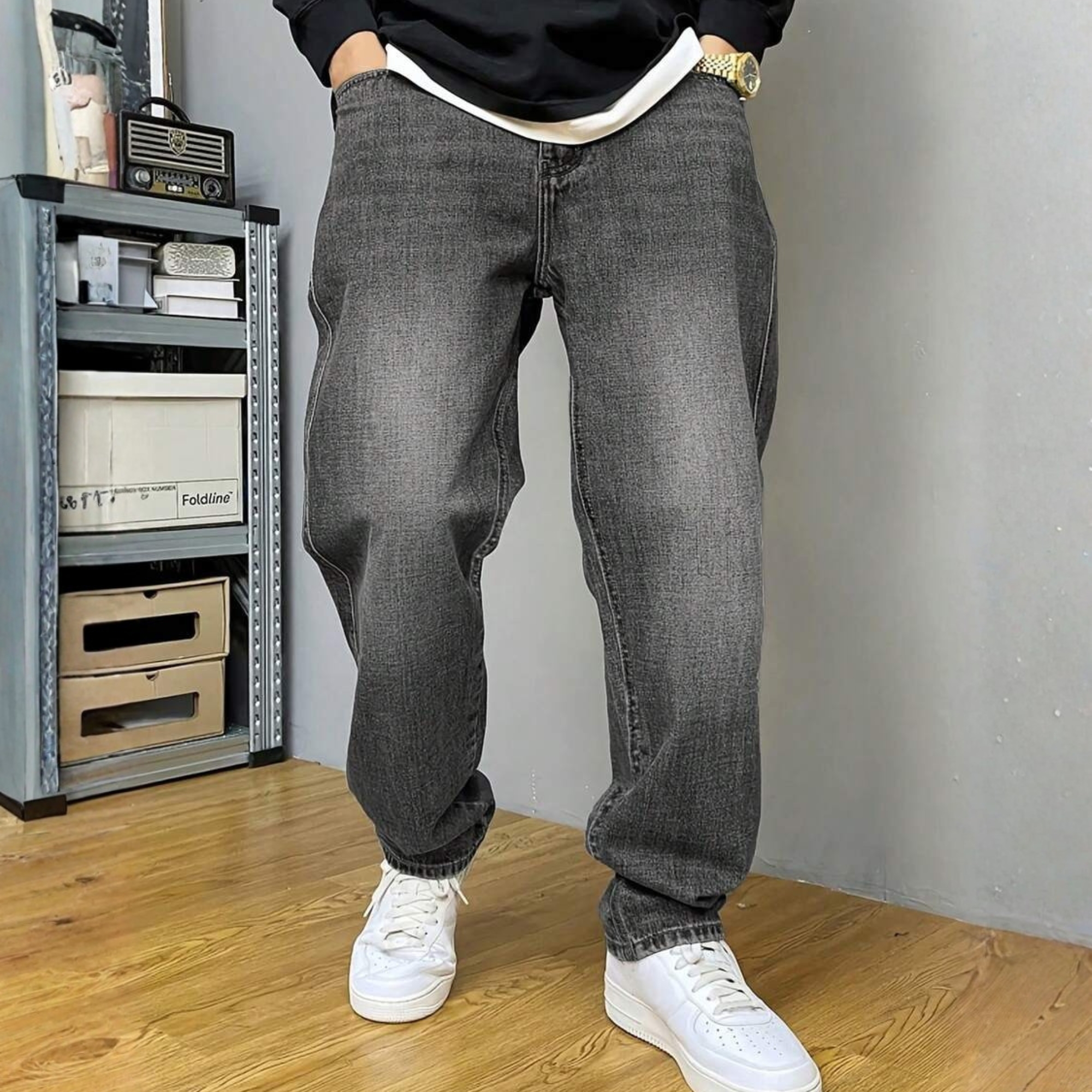 Washed Loose Straight Pants With Pockets For Men
