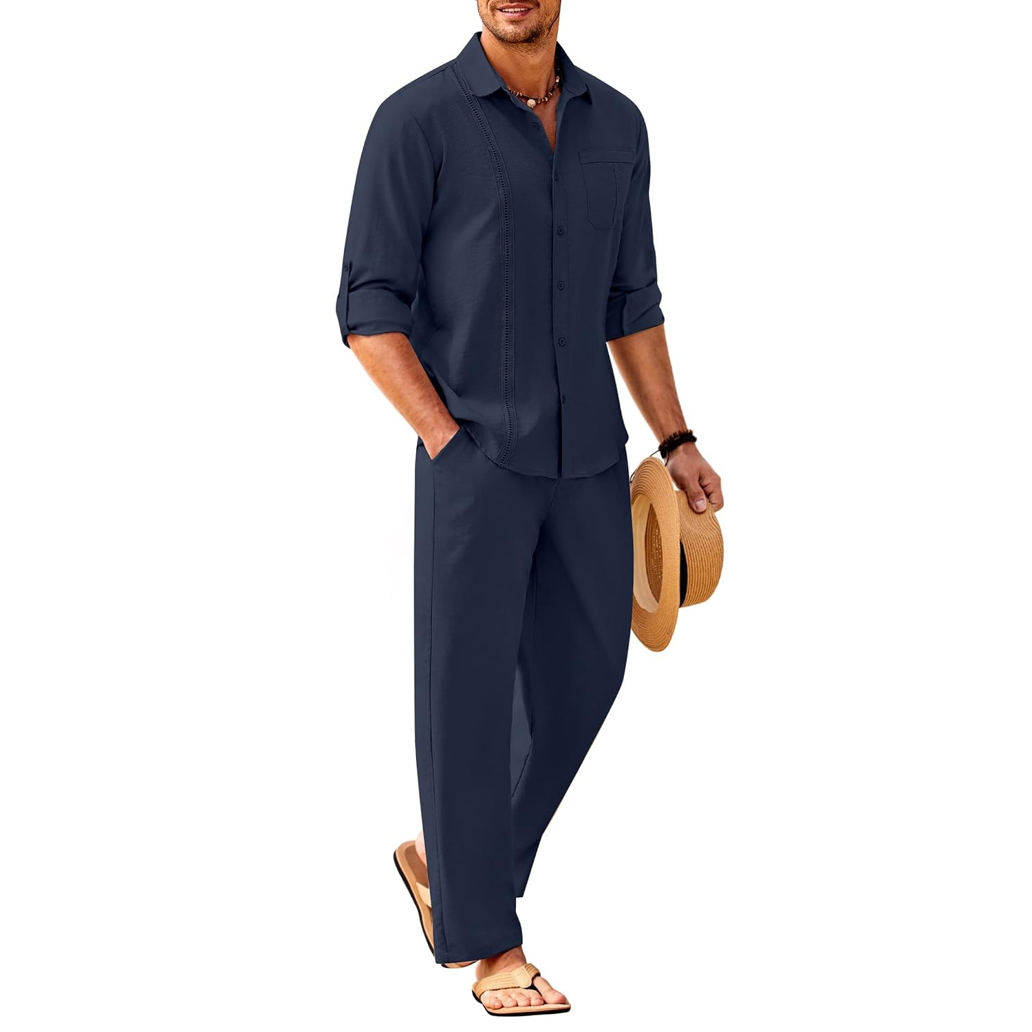 Summer Down Pant And Long Sleeve Shirt Set For Men