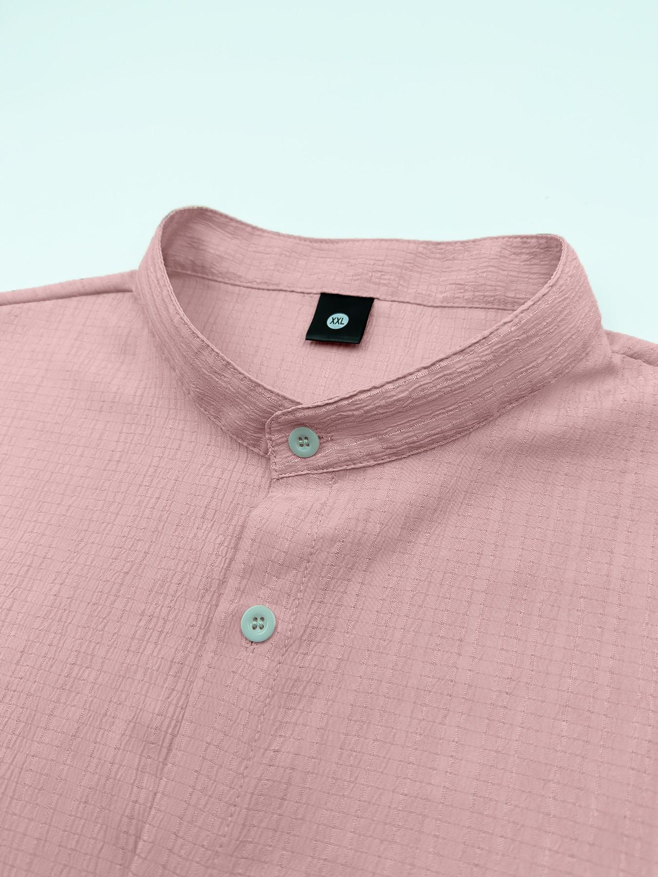 5pcs Men's Summer Short Sleeve Tropical Shirt - Lightweight Breathable Solid Color Classic Button-Up Casual Shirt with Stand Collar, Low-cut collar designr Beach Vacation, Pool Party & Casual Attire, Beach Shirt, gift for husband