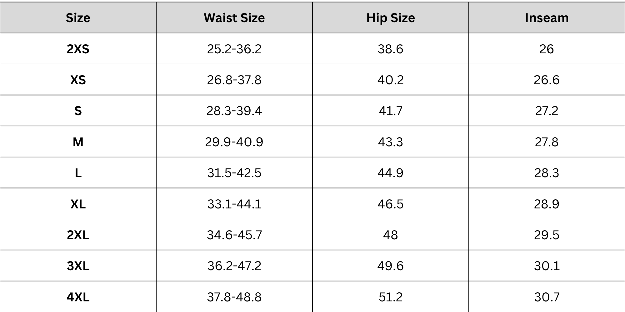 Size Chart
