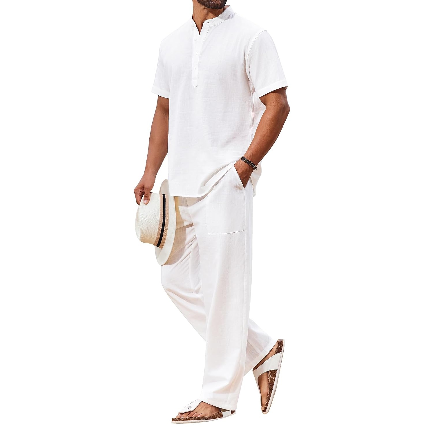 Casual Short Sleeve Shirt And Beach Pant Set For Men
