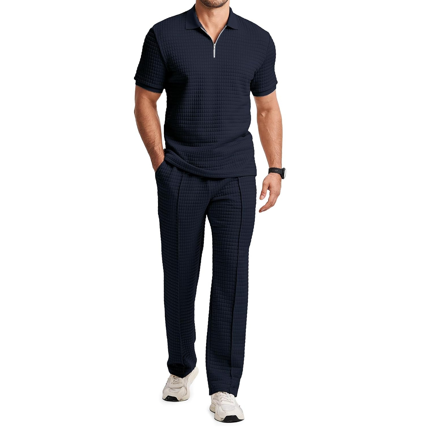 Casual Loungewear Pants Polo Tshirt Set For Men
