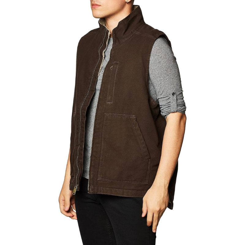 Men's Loose Fit Washed Duck Sherpa-Lined Mock-Neck Vest