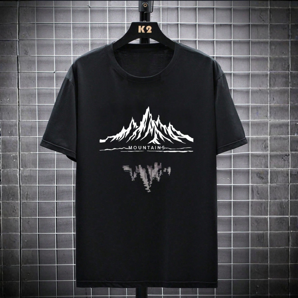 Stylized Mountain Print Lightweight Short Sleeve T Shirt For Men