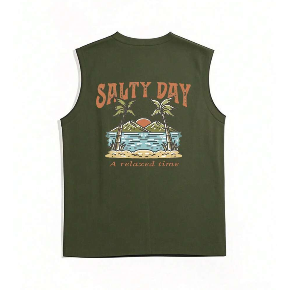 Coastal Summer Vacation Tree Print Tank Top For Men