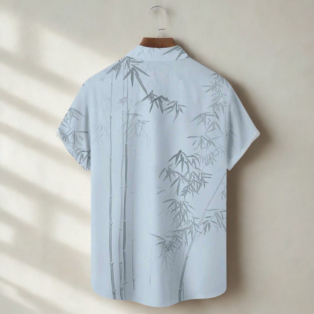 Hawaiian Bamboo Leaf Print Button Down Shirt For Men