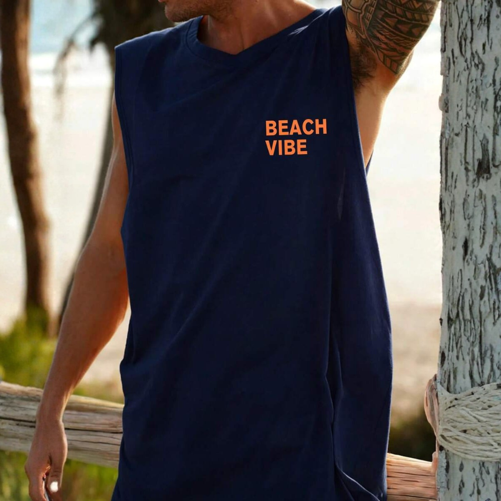 Coconut Tree Letter Print Casual Tank Top For Men