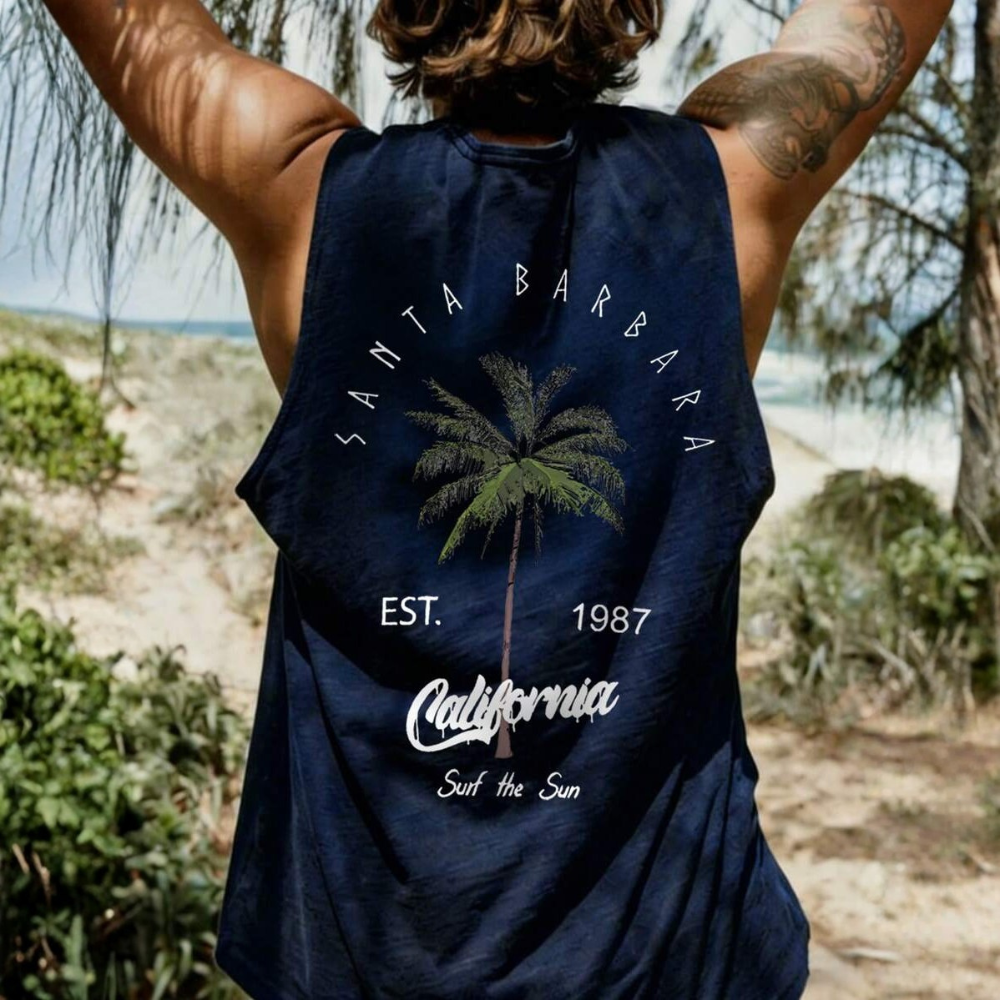 Coconut Tree Letter Print Casual Tank Top For Men