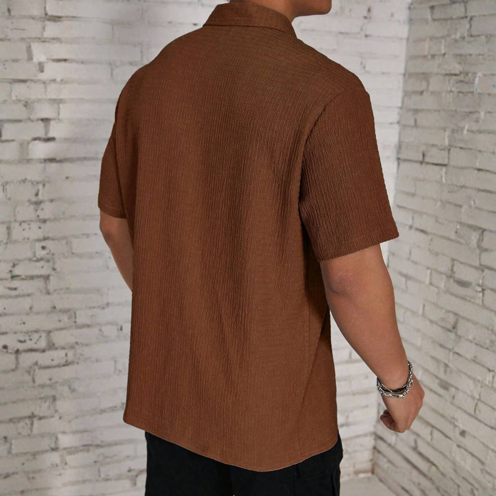Solid Color Button Up Short Sleeve Casual Shirt For Men