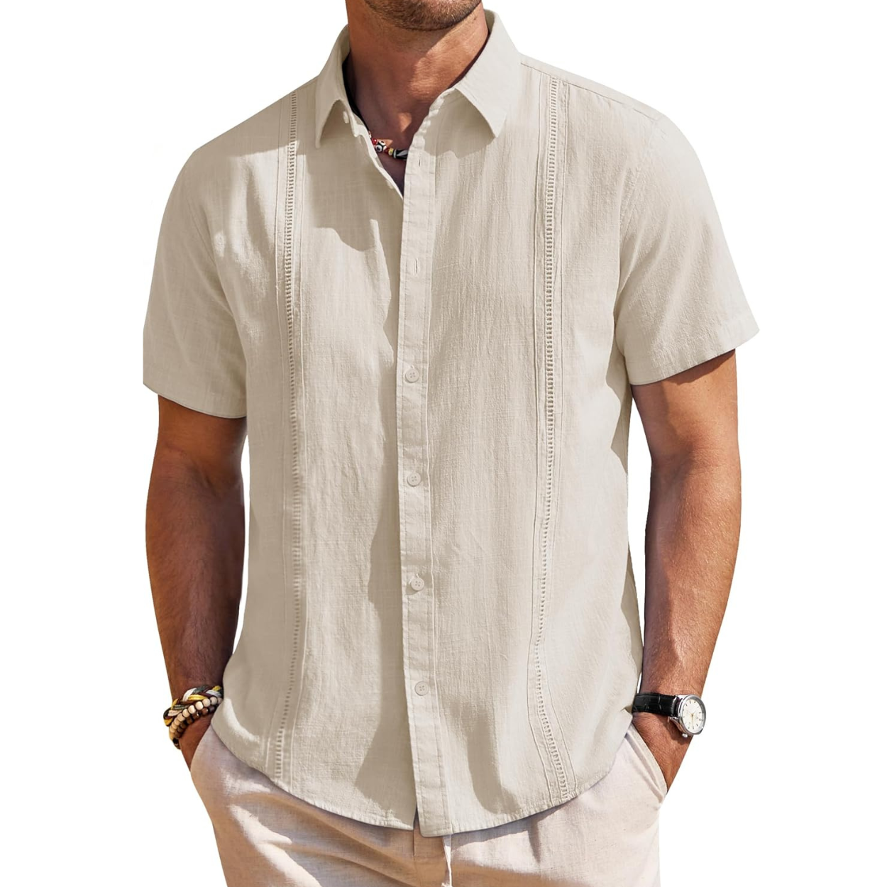 Short Sleeve Linen Cuban Collar Shirt For Men