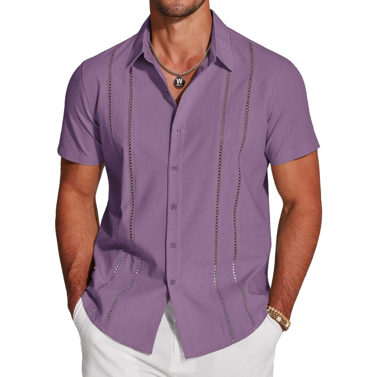 Casual Summer Guayabera Short Sleeve Button Down Shirt