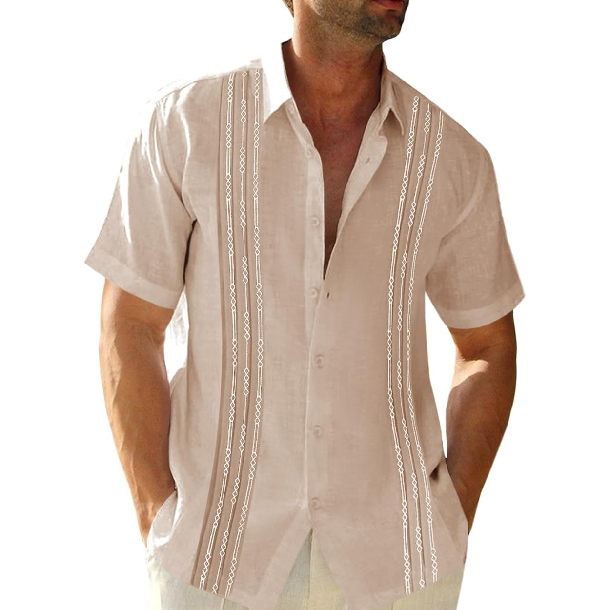 Mexican Embroidered Guayabera Button Down Shirt For Men