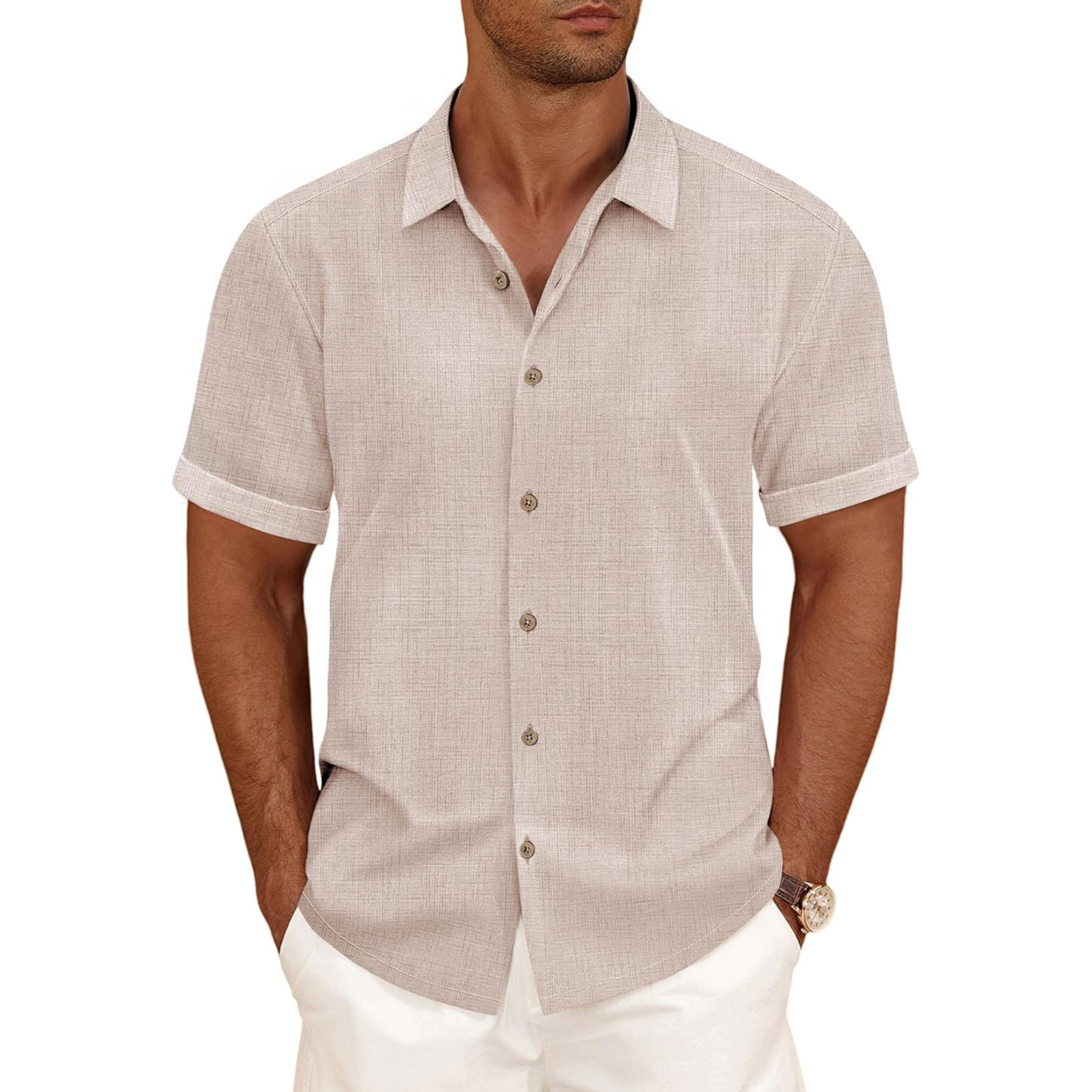 Casual Linen Blend Button Down Summer Shirt