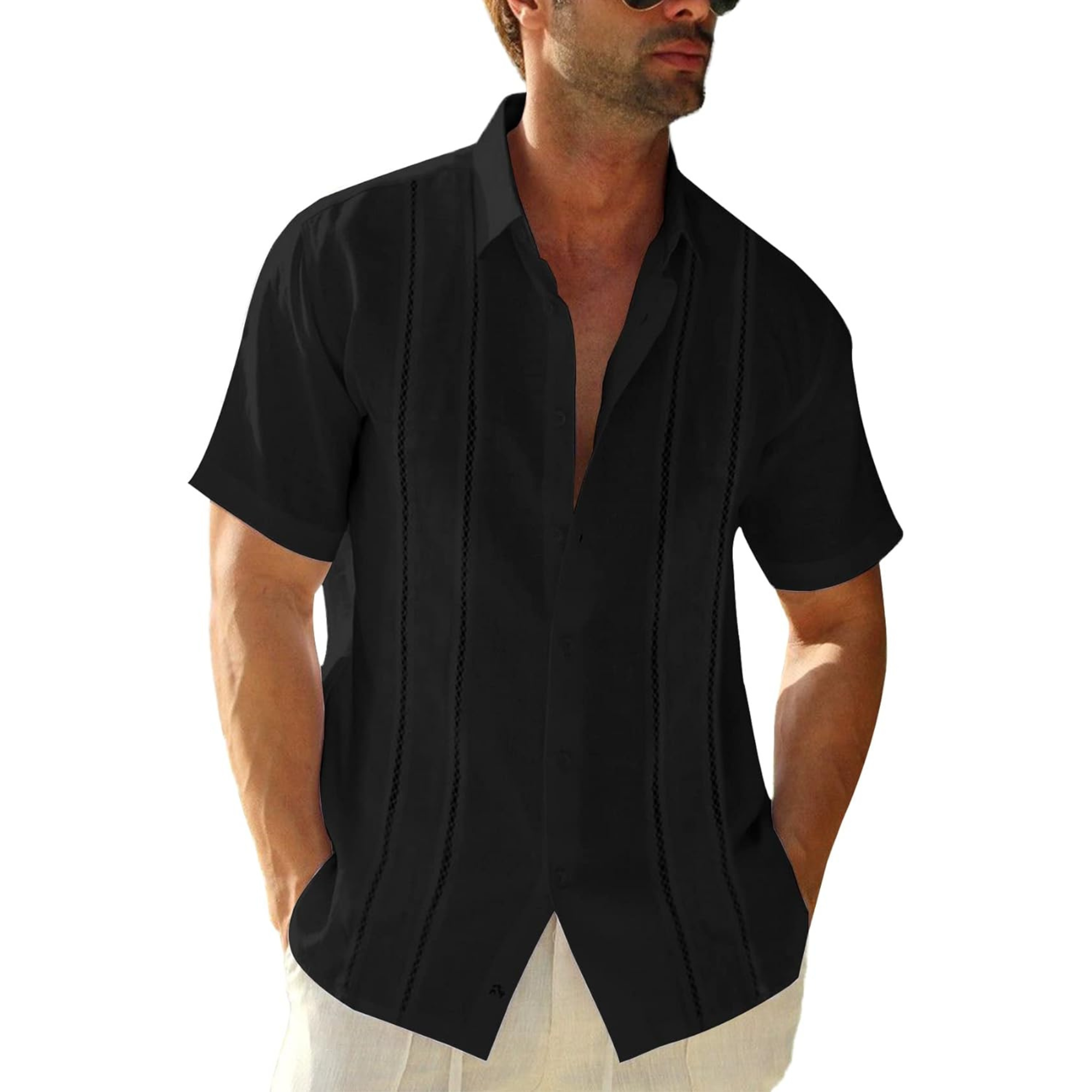 Linen Cotton Embroidered Cuban Beach Shirt