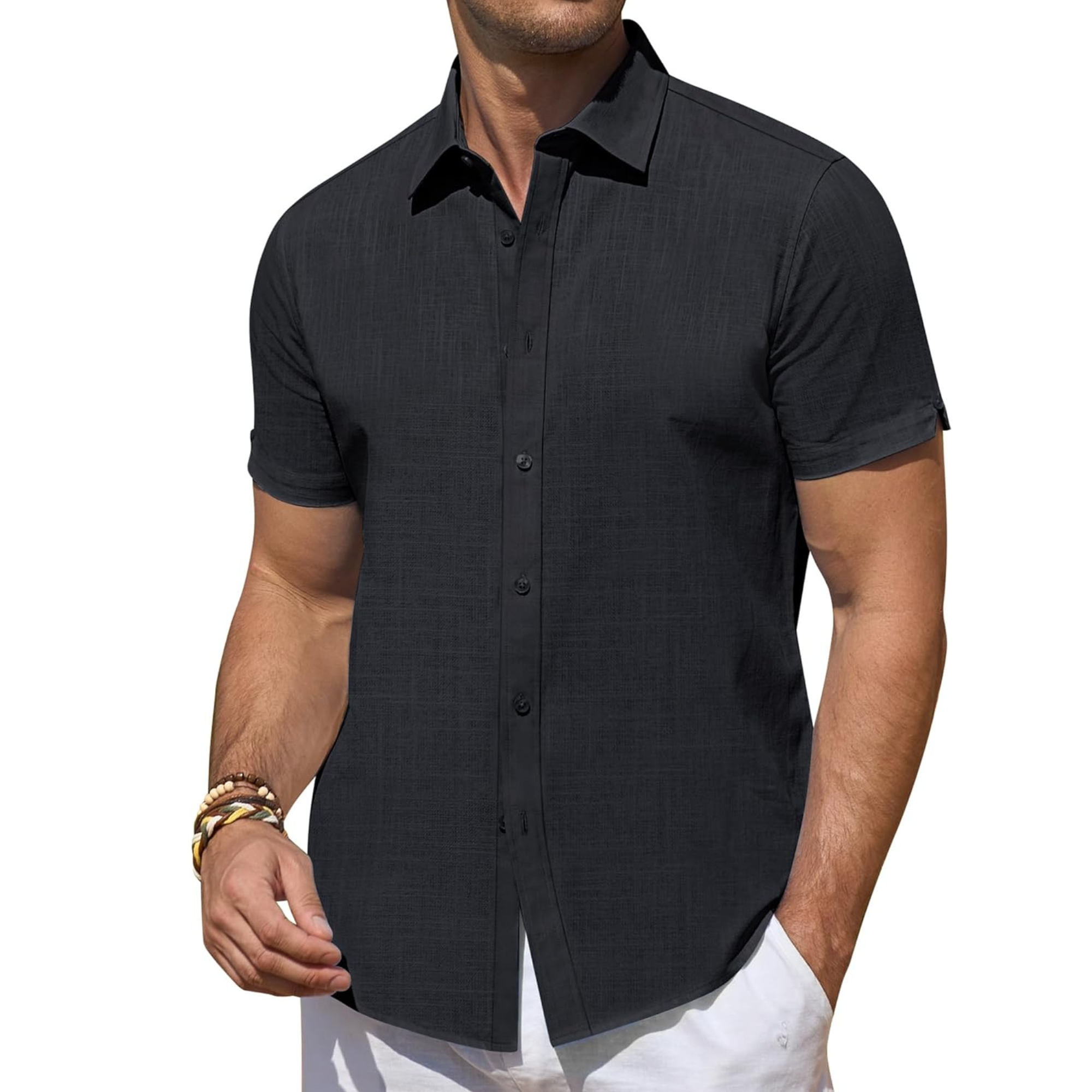 Short Sleeve Linen Beach Vacation Button Shirt