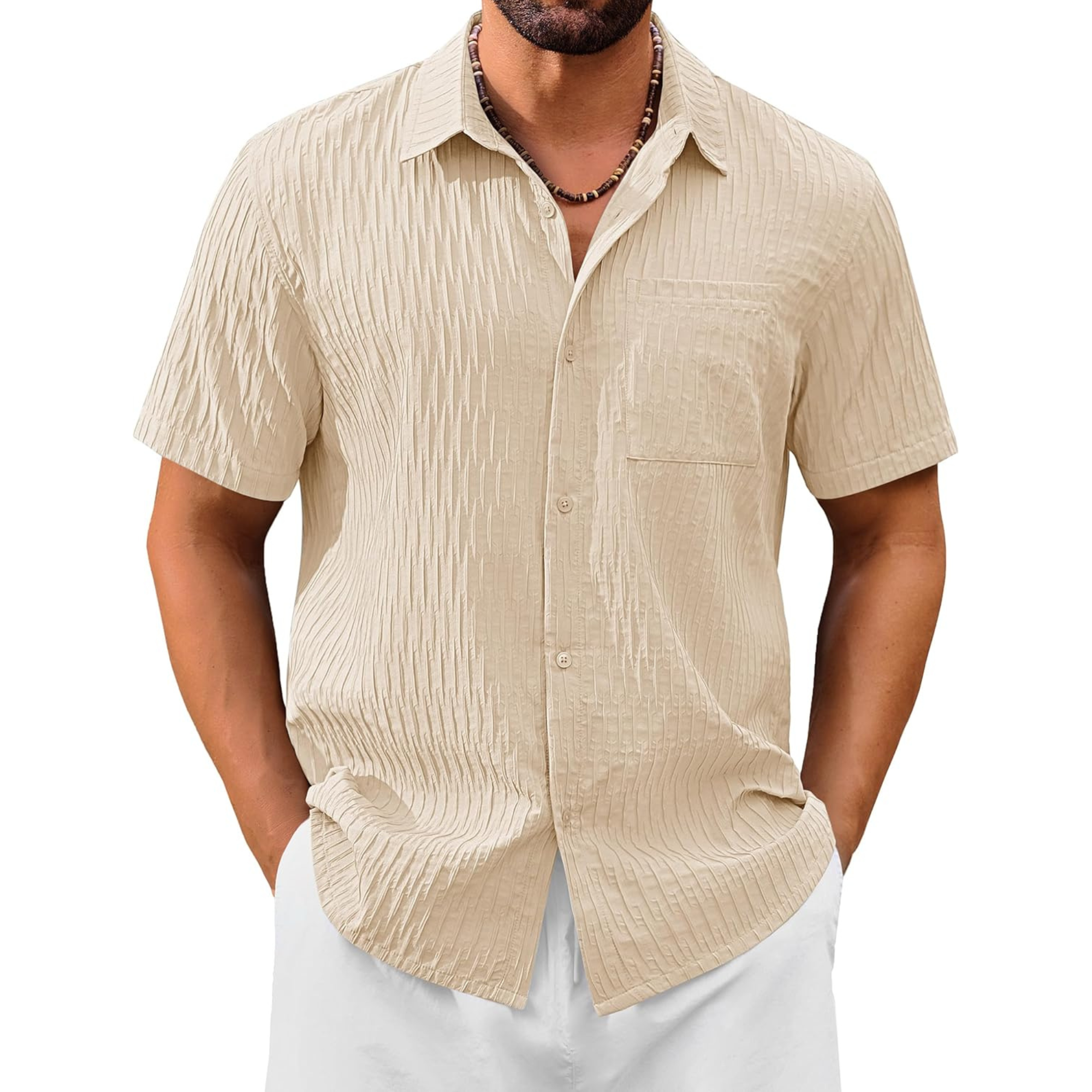 Summer Button Down Textured Pocket Shirt
