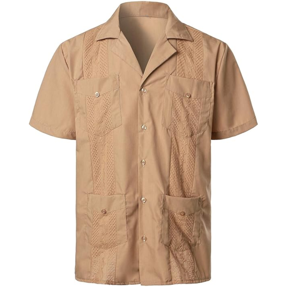 Short Sleeve Cuban Guayabera Button Down Shirt For Men