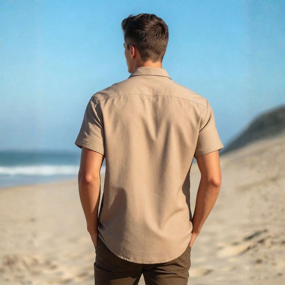 Solid Color Short Sleeve Casual Beach Shirt For Men