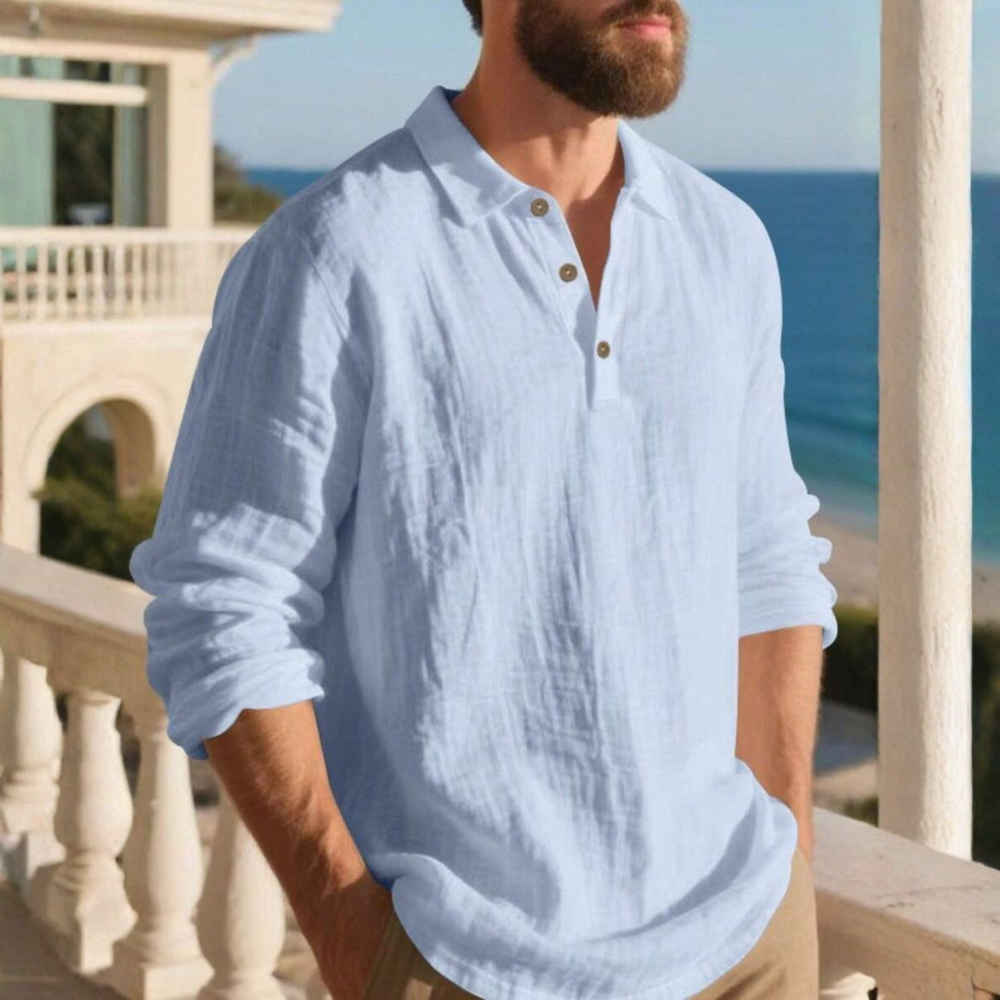 Linen Long Sleeve Polo Shirt For Spring