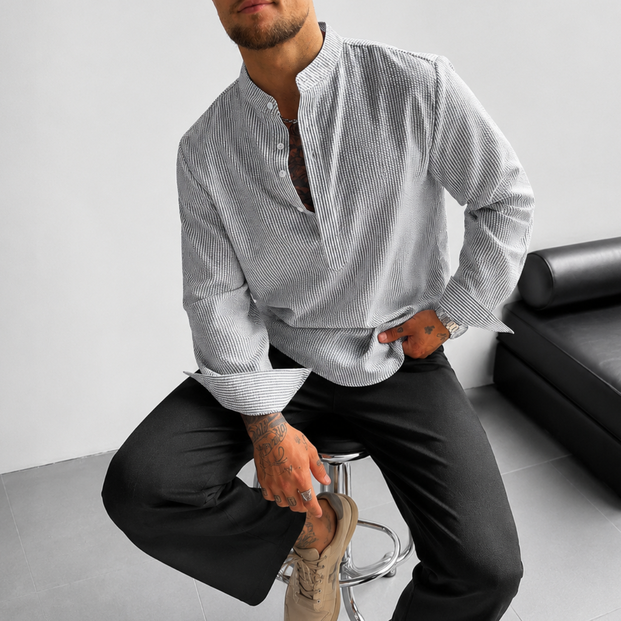 Loose Casual Linen Long Sleeve Shirt For Men