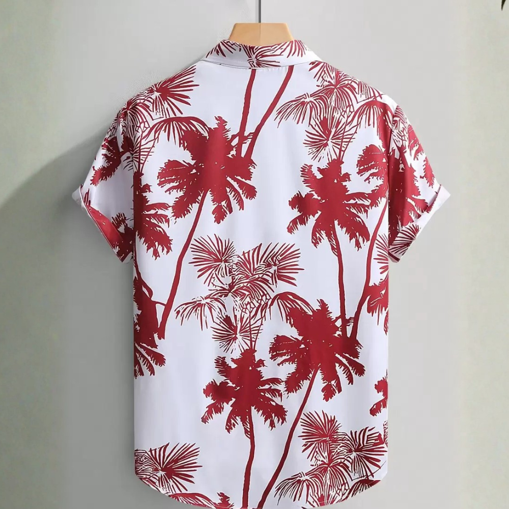 Palm Tree Print Short Sleeve Vacation Casual Shirt For Men
