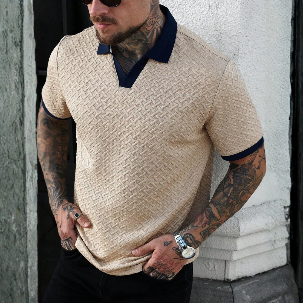 Textured Contrast Trim Polo Shirt For Men