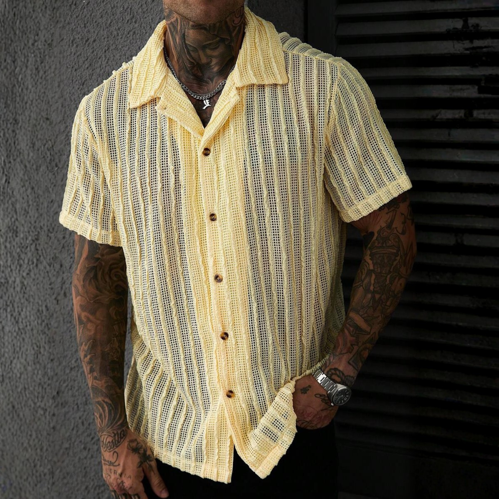 Solid Jacquard Knit Short Sleeve Shirt For Men