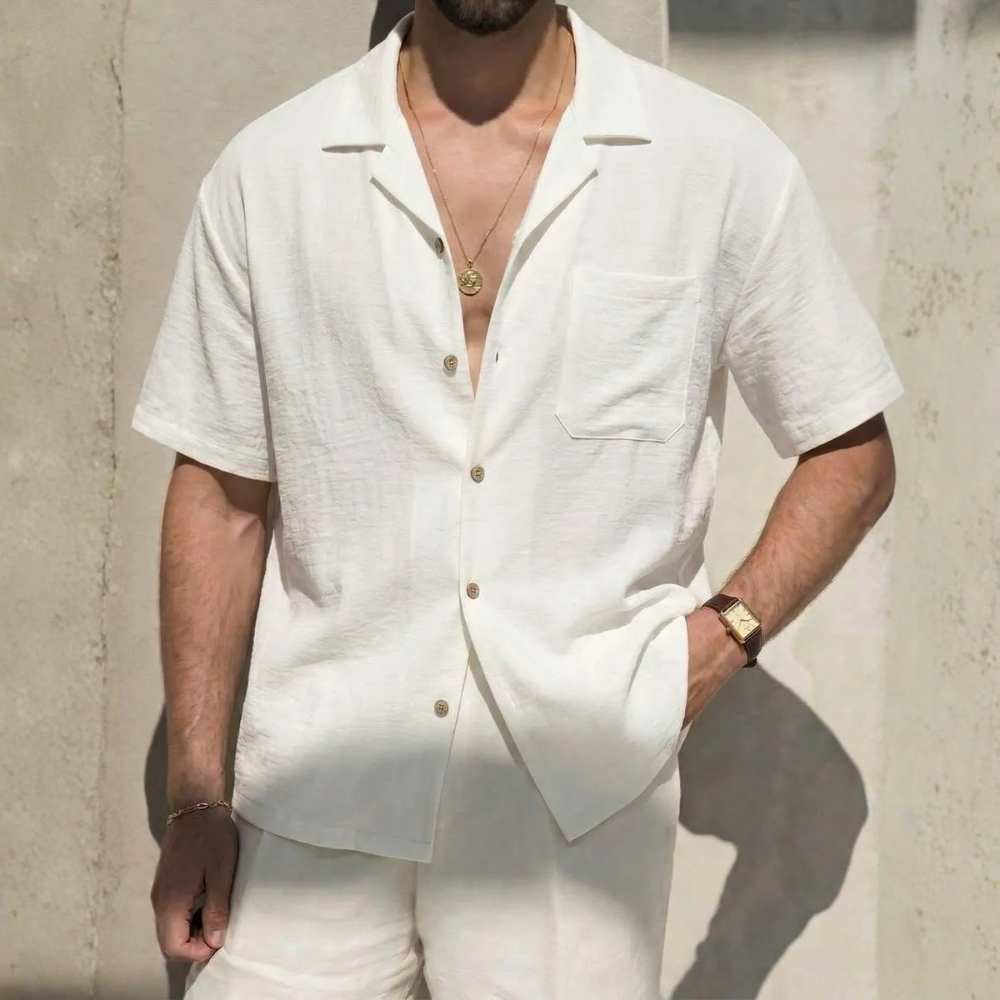 Loose Fit Faux Linen Men Vacation Shirt