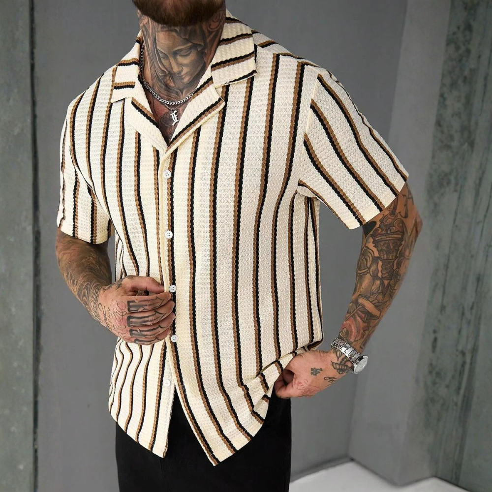 Striped Short Sleeve Vacation Shirt For Summer