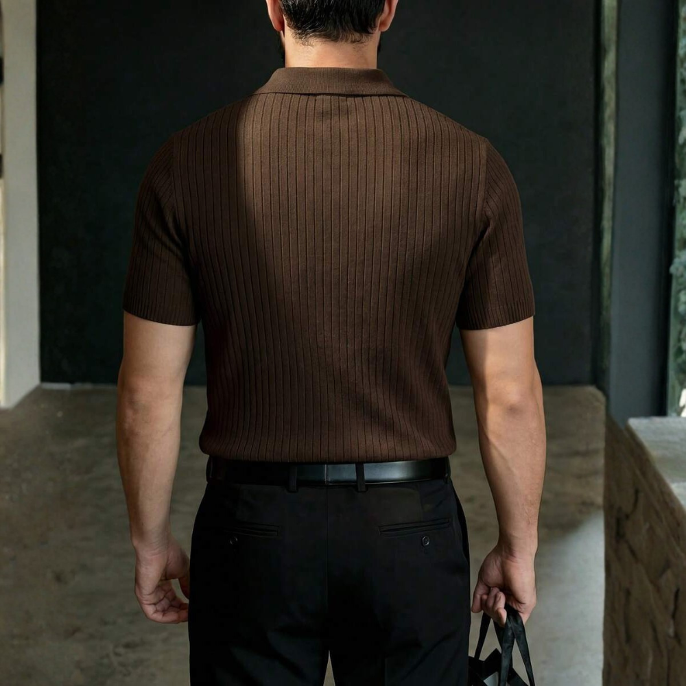 Striped Seagull Collar Short Sleeve Polo Shirt