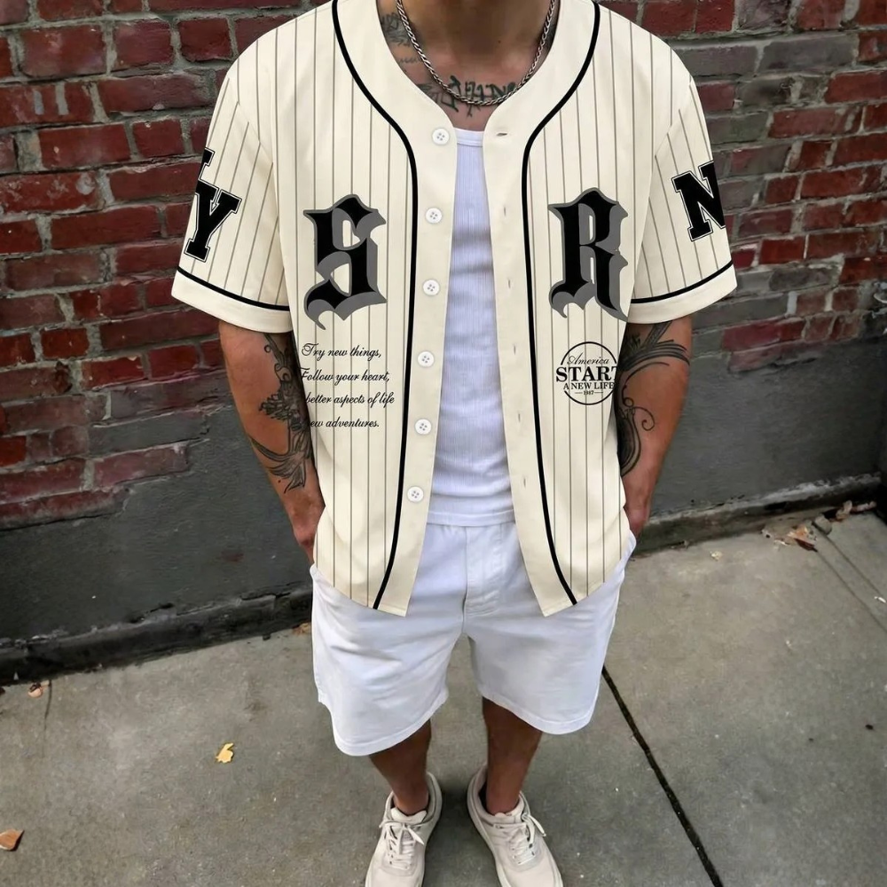 Baseball Jersey Style Print Short Sleeve Shirt For Men