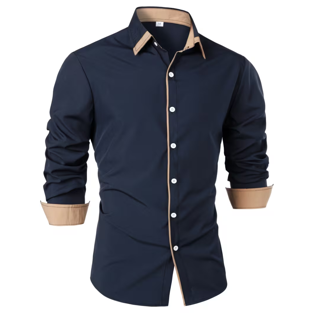 Casual Long Sleeve Shirt With Contrast Color Statement Trim For Men