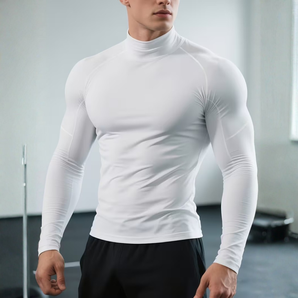 High Elasticity Sports Compression Shirt With Stand Up Collar For Men