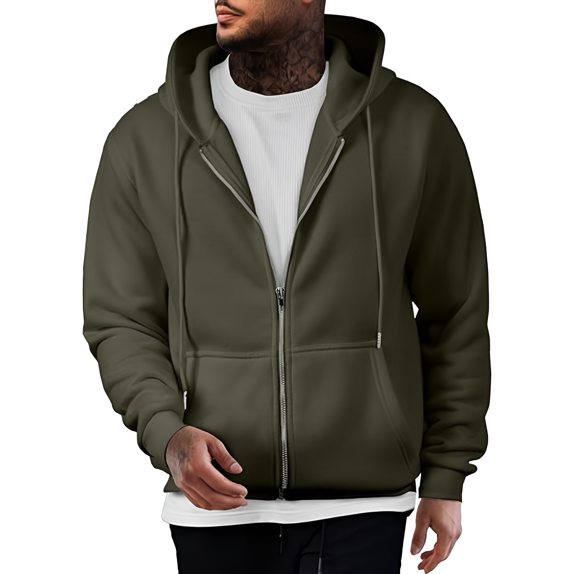 Full Zip Casual Cotton Hooded Fleece Sweatshirt For Men