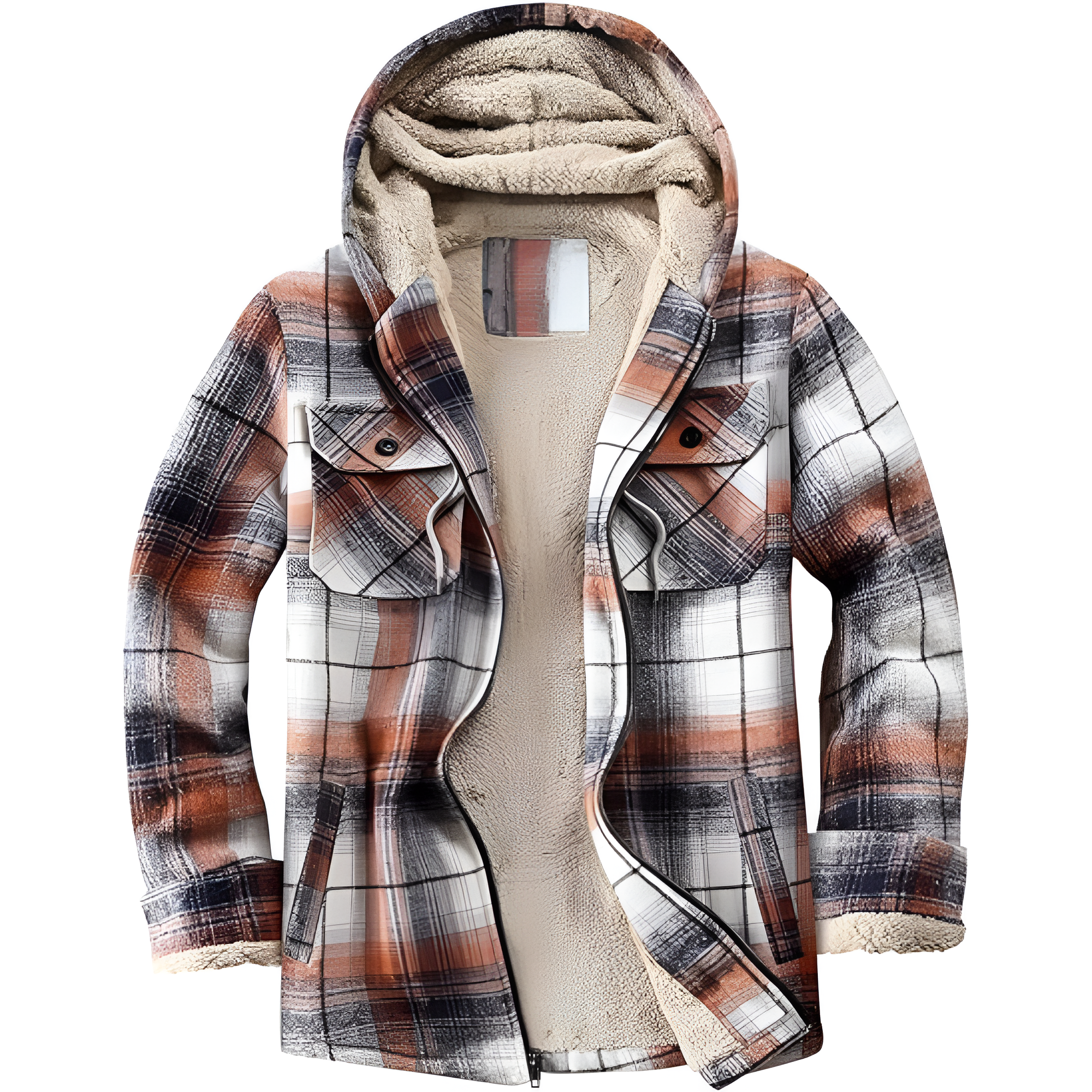 Men's Zip Up Flannel Shirt Jacket Fleece Lined Long Sleeve Plaid Coat Heavyweight Hoodie with Hood