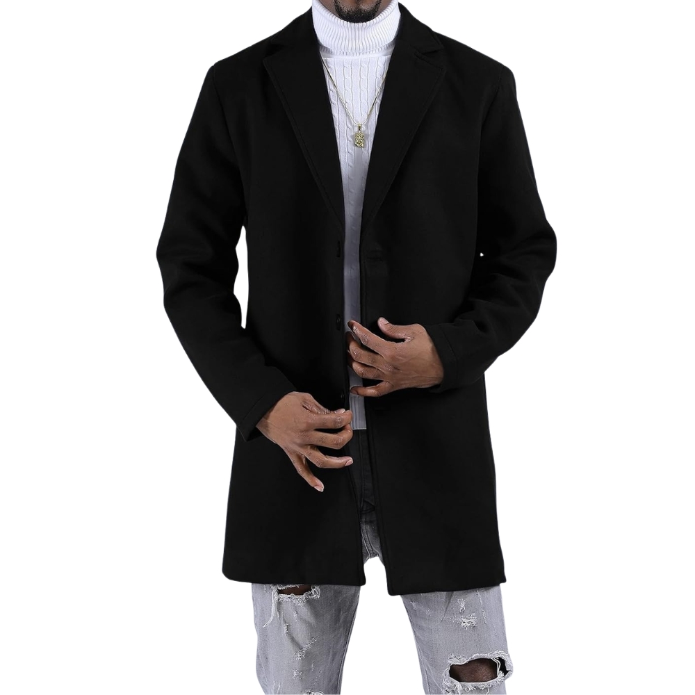 Men's Wool Blend Pea Coat Notched Collar Single Breasted Overcoat Warm Winter Trench Coat