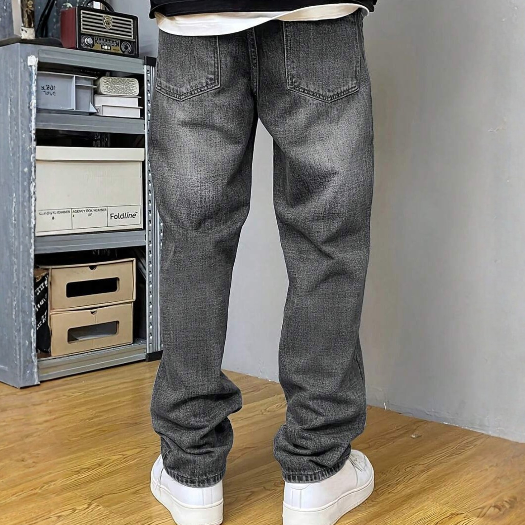 Washed Loose Straight Pants With Pockets For Men