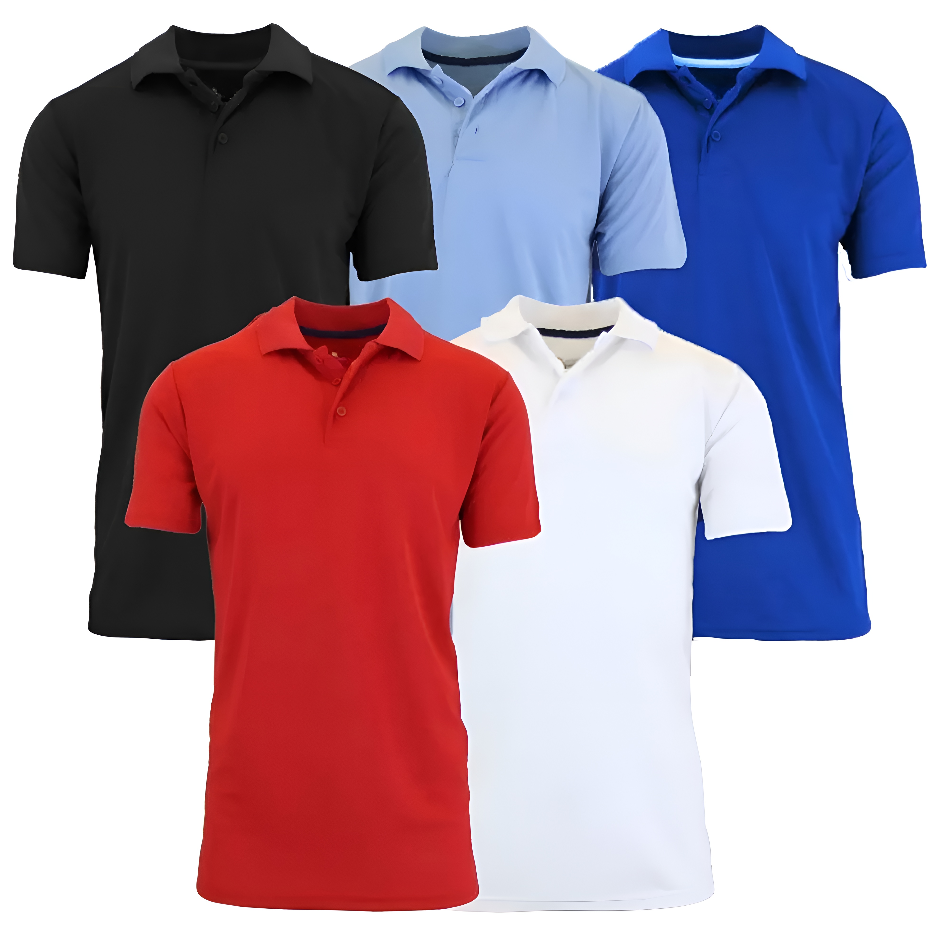 Pack Of 5 Dry Fit Moisture Wicking Polo T Shirts With Ribbed Sleeve For Men