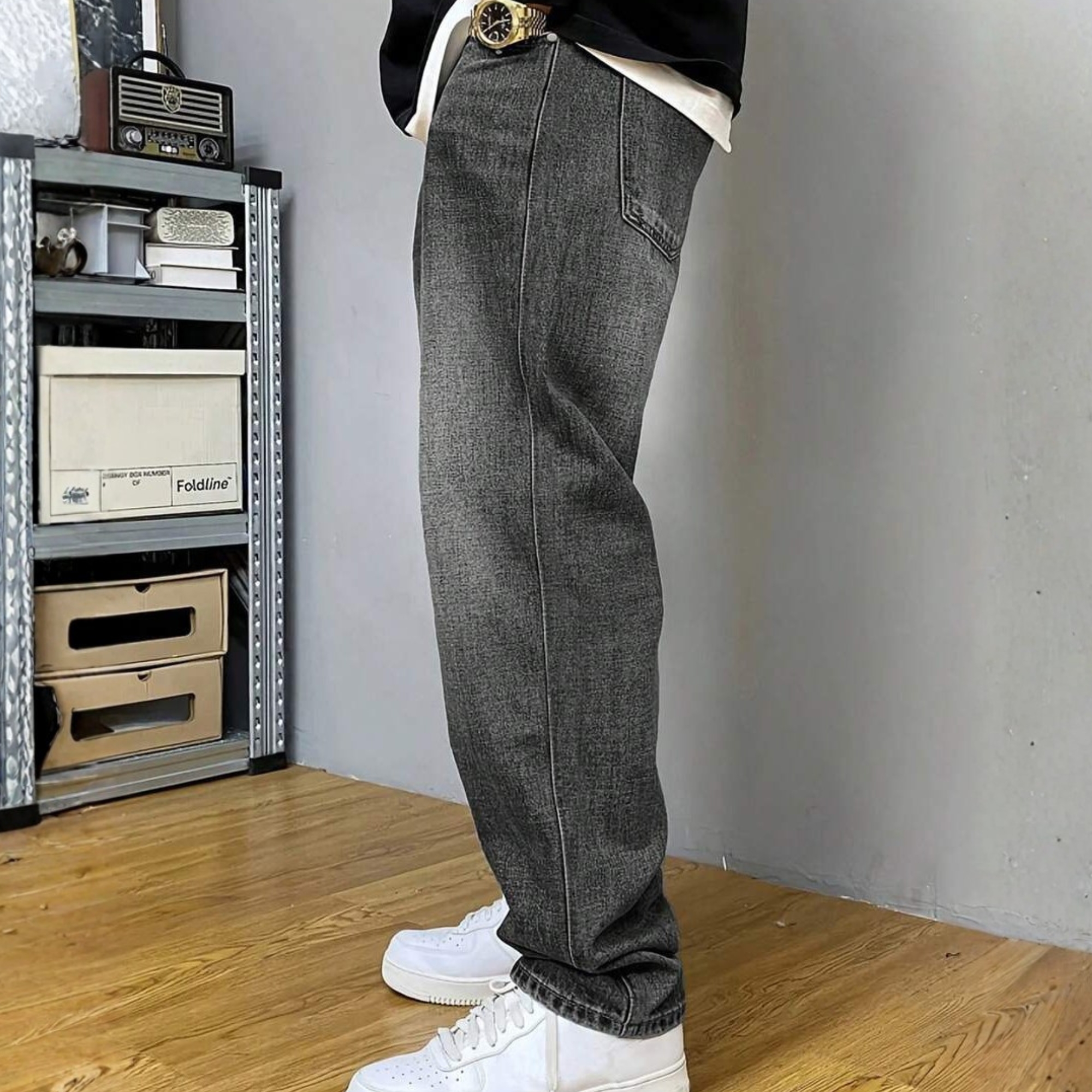 Washed Loose Straight Pants With Pockets For Men