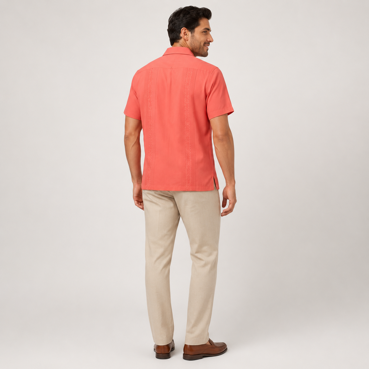 Short Sleeve Guayabera Shirt With Cuban Design For Men