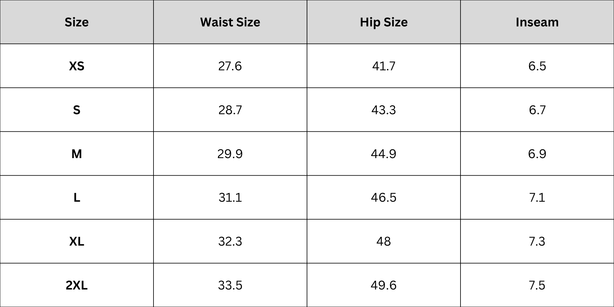 Size Chart